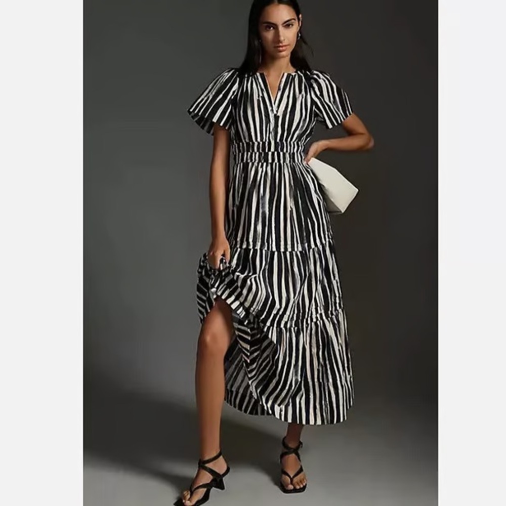 Anthropologie Black and White Striped Maxi Dress